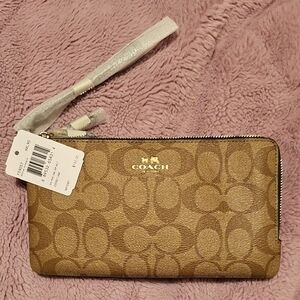Coach Gold and Tan Signature Wristlet